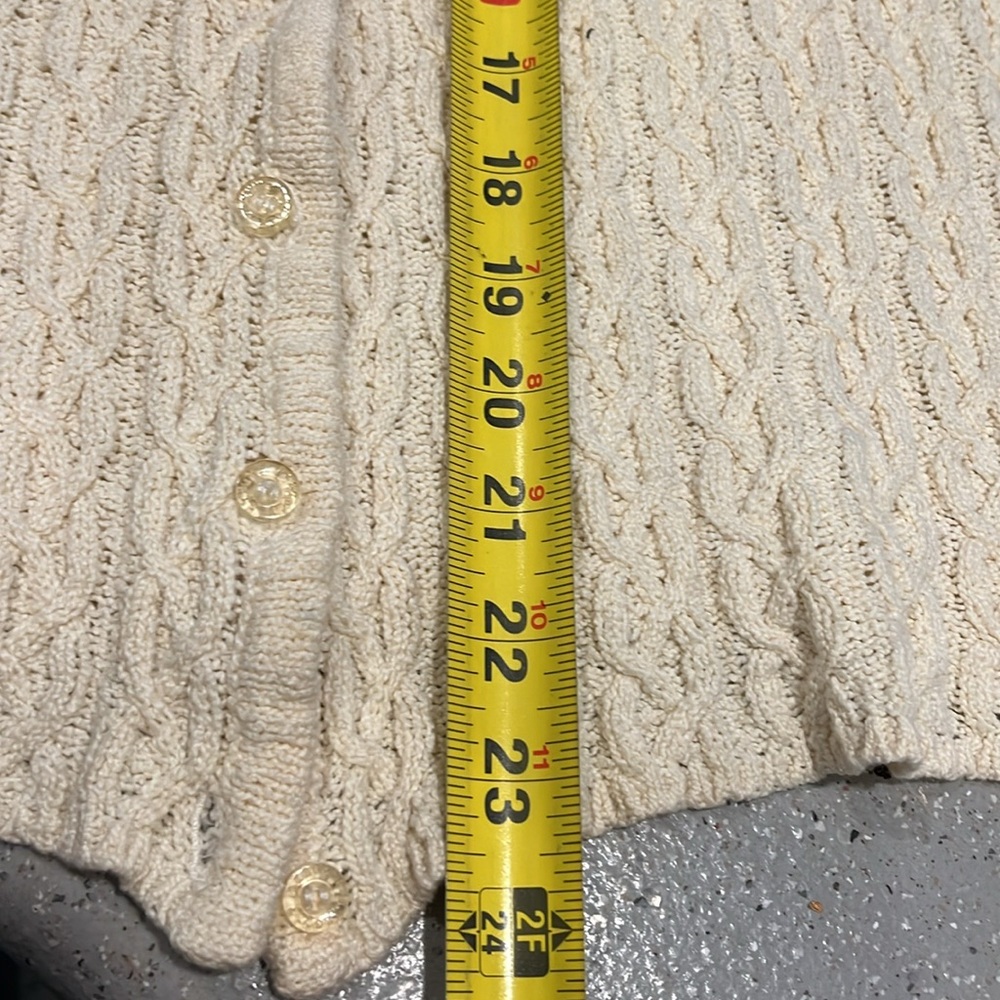 VINTAGE LIZ CLAIBORNE LIZ GOLF CARDIGAN CABLE KNIT SWEATER STRAW YELLOW SIZE M - Picture 11 of 12
